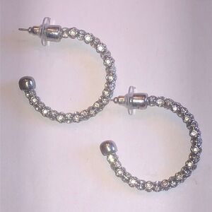Elegant Silver Tone CZ Rhinestone Boho Hoop Earrings